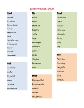 synonym cheat sheet.